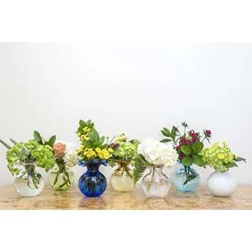 Vietri Hibiscus Glass Aqua Bud Vase, 5.5" H Italian Mouth Blown Dining & Entry Way Table Home Decor