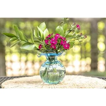 Vietri Hibiscus Glass Aqua Bud Vase, 5.5" H Italian Mouth Blown Dining & Entry Way Table Home Decor
