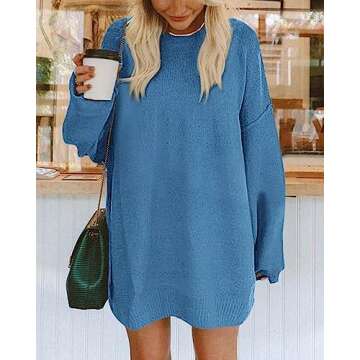 BTFBM 2025 Womens Sweaters Casual Crewneck Long Sleeve Oversized Sweater Dress Fall Winter Loose Slo...