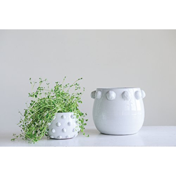 Creative Co-Op White Terracotta Planter with Bubble Design at Top