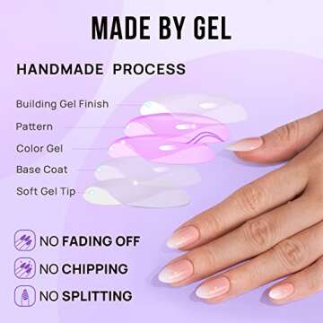 Almond Press On Nails Medium - BTArtbox Soft Gel Ombre Fake Nails with Nail Glue, Semi-Transparent Reusable Glue On Nails in 16 Sizes - 30PCS Stick On Nails Kit, Vanilla Cream Almond