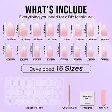 Almond Press On Nails Medium - BTArtbox Soft Gel Ombre Fake Nails with Nail Glue, Semi-Transparent Reusable Glue On Nails in 16 Sizes - 30PCS Stick On Nails Kit, Vanilla Cream Almond