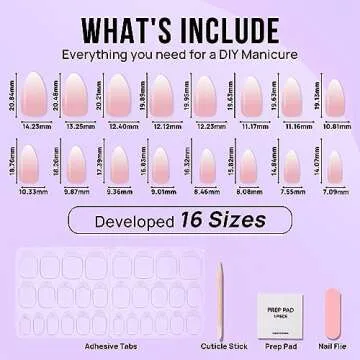 Almond Press On Nails Medium - BTArtbox Soft Gel Ombre Fake Nails with Nail Glue, Semi-Transparent Reusable Glue On Nails in 16 Sizes - 30PCS Stick On Nails Kit, Vanilla Cream Almond