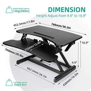 FLEDEX Standing Desk Converter 30 inch, Height Adjustable Sit Stand Riser, Up for Home Office, to Tabletop with Keyboard Tray Dual Monitors