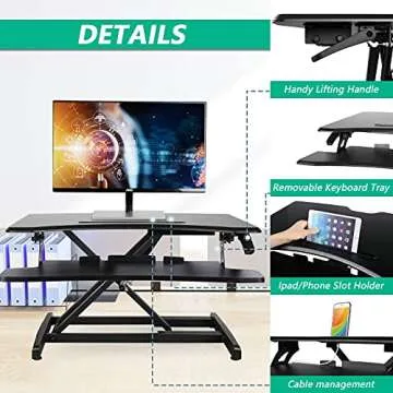 FLEDEX Standing Desk Converter 30 inch, Height Adjustable Sit Stand Riser, Up for Home Office, to Tabletop with Keyboard Tray Dual Monitors