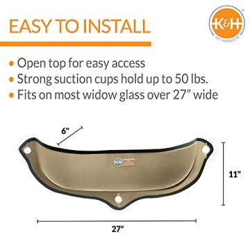 K&H Pet Products EZ Mount Cat Window Perch Bed, Sturdy Cat Window Hammock with Strong Suction Cups, ...