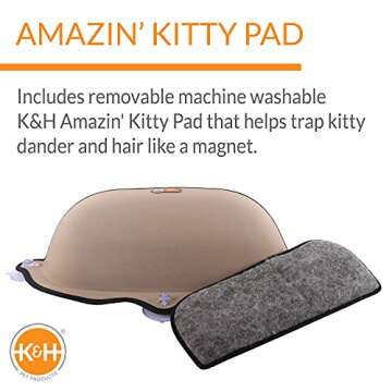 K&H Pet Products EZ Mount Cat Window Perch Bed, Sturdy Cat Window Hammock with Strong Suction Cups, Tool-Free Assembly, Washable Sleeping Pad, Fits 27"W X 11"H Glass Spaces - Tan