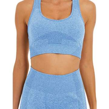 Toplook Women Seamless Yoga Workout Set 2 Piece Outfits Gym Shorts Sports Bra (Light Blue, Medium)