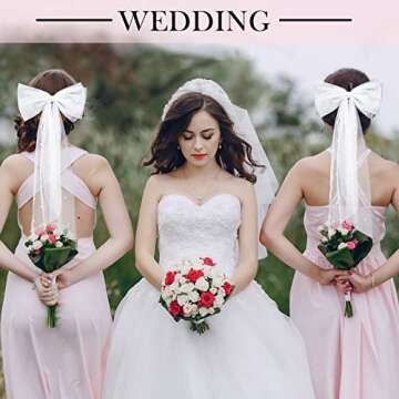 Juinte Bridal Hair Bow Veil Bachelorette Party Pearl Hair Clip Wedding Veil Bride Hair Accessories B...