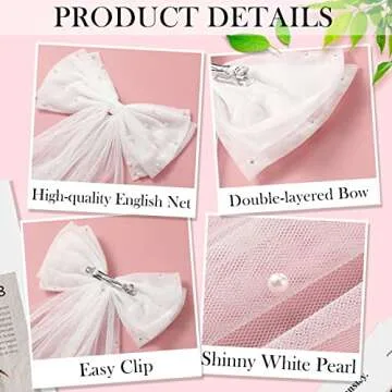 Juinte Bridal Hair Bow with Pearls - Bachelorette Party Accessory