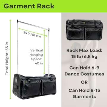 Ecogear Dance Bag with Garment Rack, 28 Inch Rolling Duffel Ideal for Dance Competition & Travel, Wheeled Upright Luggage with Easy-assembly Lightweight Aluminum Clothes Rack, Black/Gray