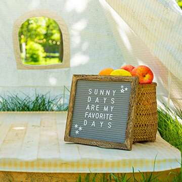 Rustic Wood Frame Gray Felt Letter Board 10x10 Inches