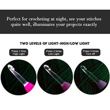 Vidillo Crochet Hooks Lights Set with Case, Ergonomic Rechargeable Lighted Hooks,9 Interchangeable H...