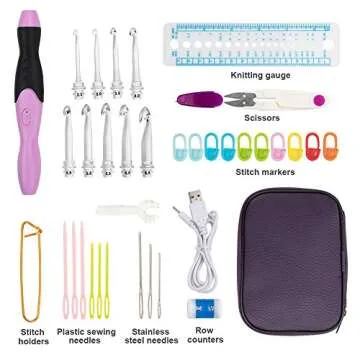 Vidillo Crochet Hooks Lights Set with Case, Ergonomic Rechargeable Lighted Hooks,9 Interchangeable Heads Hooks with a Crochet Hooks Case, Knitting Knit Needles Weave Yarn Sewing DIY Craft (Purple)