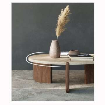 SNOWERIA Coffee Tablw Coffee Table Natural Round Travertine Coffee Table Small Apartment Home Modern...