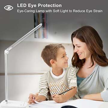LED Desk Lamp w/ USB Charging Port Dimmable 7 Lighting Modes Adjustable Arm Touch Panel Eye-Care Whi...