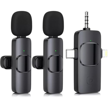 Three-in-One Wireless Lavalier Microphone for YouTube, TikTok, with Noise Reduction and 12-Hour Batt...