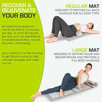 ProsourceFit Acupressure Mat and Pillow Set for Back/Neck Pain Relief and Muscle Relaxation, Large - Gray/Gray