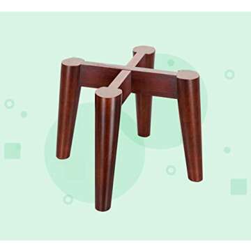 ZPirates Plant Basket with Wood Stand for Planter Pot 10 Inches Dia - Made of Wicker Seagrass, Macrame and Dark Bamboo - All-natural, Medium