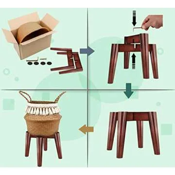 ZPirates Plant Basket with Stylish Bamboo Stand - 10 Inches