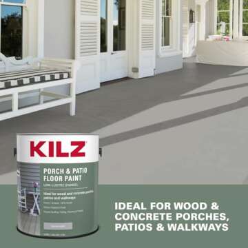 KILZ Low-Lustre Enamel Porch & Patio Latex Floor Paint, Interior/Exterior, Silver Gray, 1 Gallon