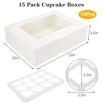 Moretoes 15 Sets Cupcake Boxes, 12 Count Cupcake Containers, 13x10x3.5 Inches Bakery Boxes with Wind...