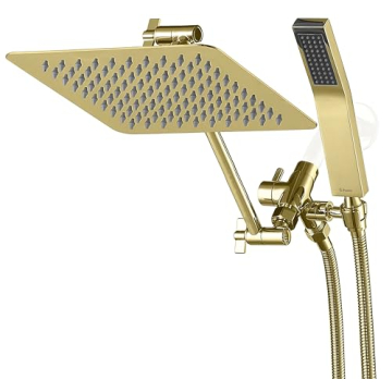 G-Promise All Metal 10" Dual Square Shower Head Combo | Rain Shower Head | Handheld Shower Wand | Ad...