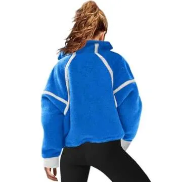 LAMISSCHE Half Zip Sweatshirt Women Oversized Sherpa Jacket V Neck Fleece Pullover Hoodie with Pockets(Royal Blue,L)