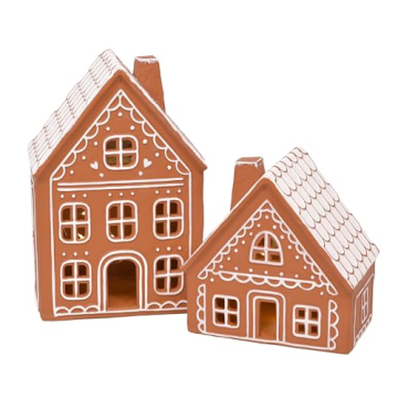 Mark Feldstein & Associates Ceramic Iced Gingerbread Houses Holiday Pre Lit LED Village Figurines, S...