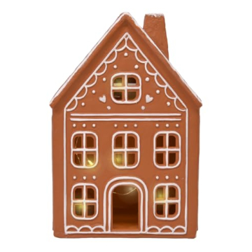 Pre-lit Ceramic Gingerbread Holiday Houses Set of 2