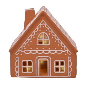 Pre-lit Ceramic Gingerbread Holiday Houses Set of 2