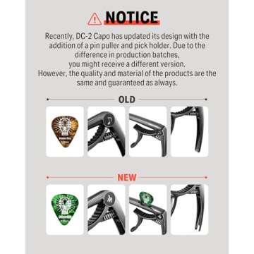 Donner Guitar Capo for Electric and Acoustic Guitar DC-2, Ukulele Capo Black with 4 Picks