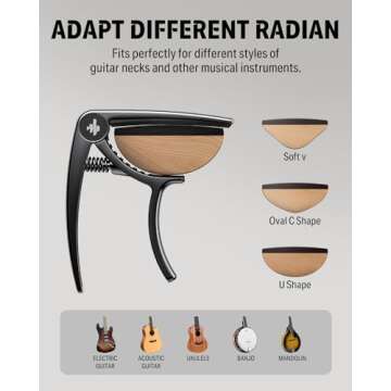 Donner Guitar Capo for Electric and Acoustic Guitar DC-2, Ukulele Capo Black with 4 Picks