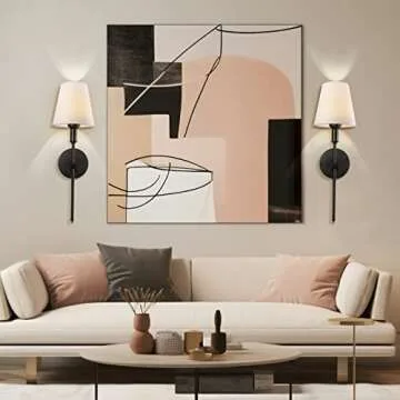 SoodMi Wall Sconces Sets of 2, Retro Industrial Wall Lamps, Bathroom Vanity Sconces Wall Lighting with White Fabric Shades, Wall Lights for Bedroom Living Room Kitchen and Corridor