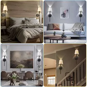 SoodMi Wall Sconces Sets of 2, Retro Industrial Wall Lamps, Bathroom Vanity Sconces Wall Lighting with White Fabric Shades, Wall Lights for Bedroom Living Room Kitchen and Corridor