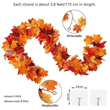 Aneco 4 Pack Artificial Autumn Maple Leaves Garland 5.8 Feet Fall Leaf Foliage Garland Decorations C...