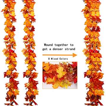 Aneco 4 Pack Artificial Autumn Maple Leaves Garland 5.8 Feet Fall Leaf Foliage Garland Decorations Colorful Autumn Decor Fall Mantel Decor with 8 Adhesive Hooks for Thanksgiving Fall Wedding Party