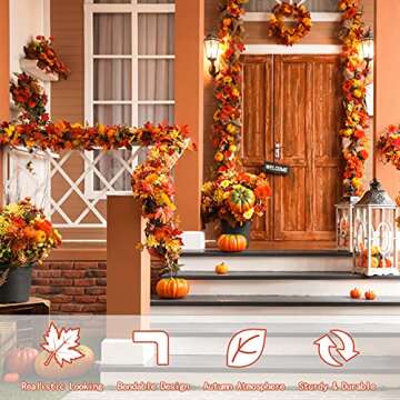Aneco 4 Pack Artificial Autumn Maple Leaves Garland 5.8 Feet Fall Leaf Foliage Garland Decorations Colorful Autumn Decor Fall Mantel Decor with 8 Adhesive Hooks for Thanksgiving Fall Wedding Party