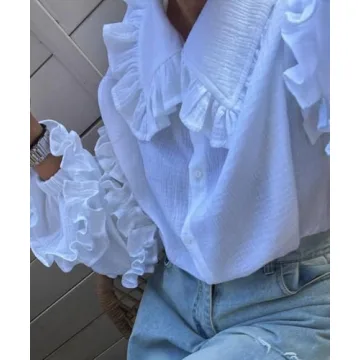 Stylish colarat Women's Lantern Long Sleeve Ruffle Blouse