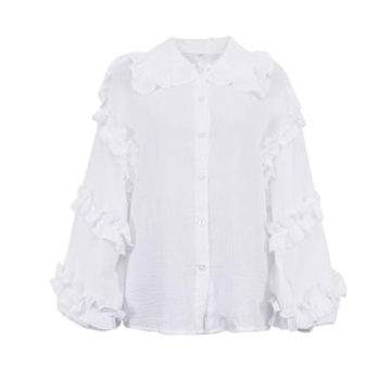 Stylish colarat Women's Lantern Long Sleeve Ruffle Blouse
