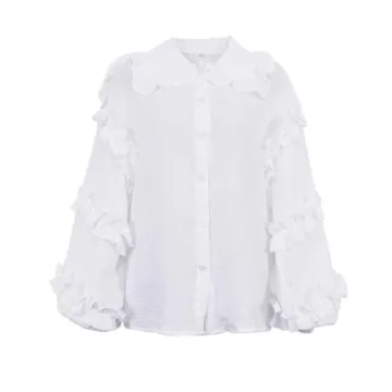 Stylish colarat Women's Lantern Long Sleeve Ruffle Blouse