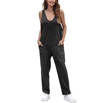 GREAIDEA High Roller Denim Jumpsuits – Casual Sleeveless Baggy Overalls with Pockets