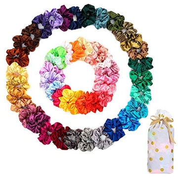 50 Satin Hair Scrunchies in Multiple Colors - Silk Accessories for Curly Hair, Teens and Girls - Wit...