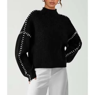 PRETTYGARDEN Women's Chunky Knit Winter Sweaters Casual Long Sleeve Mock Neck Oversized Loose Pullover Sweater Tops (Black,Large)