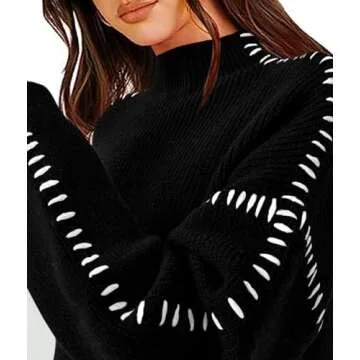 PRETTYGARDEN Women's Chunky Knit Winter Sweaters Casual Long Sleeve Mock Neck Oversized Loose Pullover Sweater Tops (Black,Large)