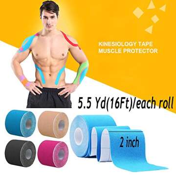 OBTANIM 4 Rolls Waterproof Breathable Kinesiology Tape, Athletic Elastic Kneepad Muscle Pain Relief ...