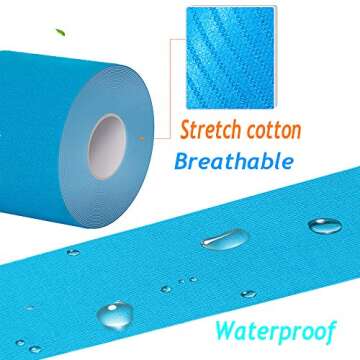 OBTANIM 4 Rolls Waterproof Breathable Kinesiology Tape, Athletic Elastic Kneepad Muscle Pain Relief Knee Taping for Gym Fitness Running Tennis Swimming Football (Black, Skin, Pink, Light Blue)