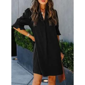 QACOHU Black Dress Women's Summer Tunic Dress V Neck Casual Loose Flowy Swing Shift Dress Black XL
