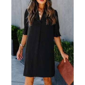 QACOHU Black Dress Women's Summer Tunic Dress V Neck Casual Loose Flowy Swing Shift Dress Black XL