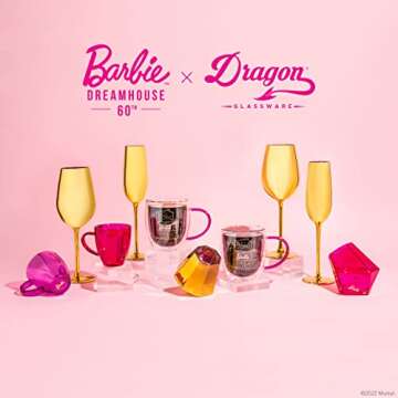 Dragon Glassware x Barbie Whiskey Glasses - 10 oz Gold and Pink Whiskey Glasses Set of 2 - Barbie Dreamhouse Collection - Wine and Bourbon Barware That Aerates Naturally - Unique Drinkware